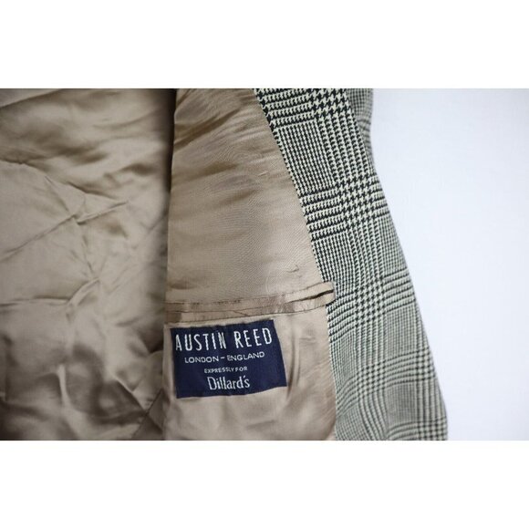 AUSTIN REED - MEN'S BLACK & BEIGE PLAID 100% WOOL BLAZER JACKET - SIZE 40R - Picture 4 of 8